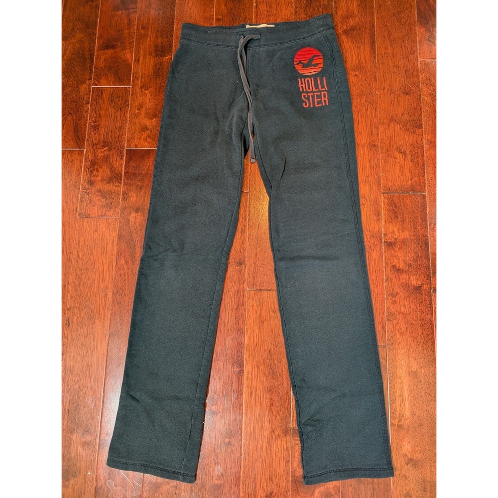 Hollister Sweatpants Women XS Navy Embroidered Logo Straight Leg VTG Y2K